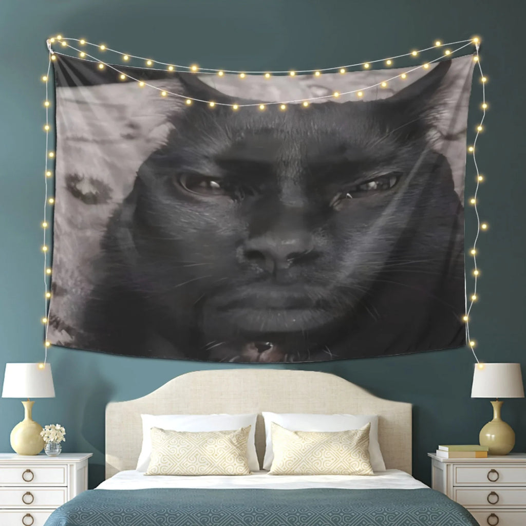 cat face man tapestry