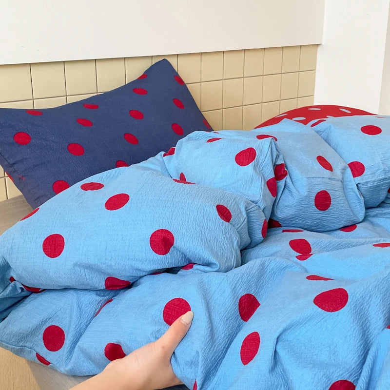 red blue polka dot retro bedding
