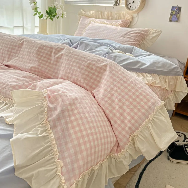 gingham princess ruffles duvet sets