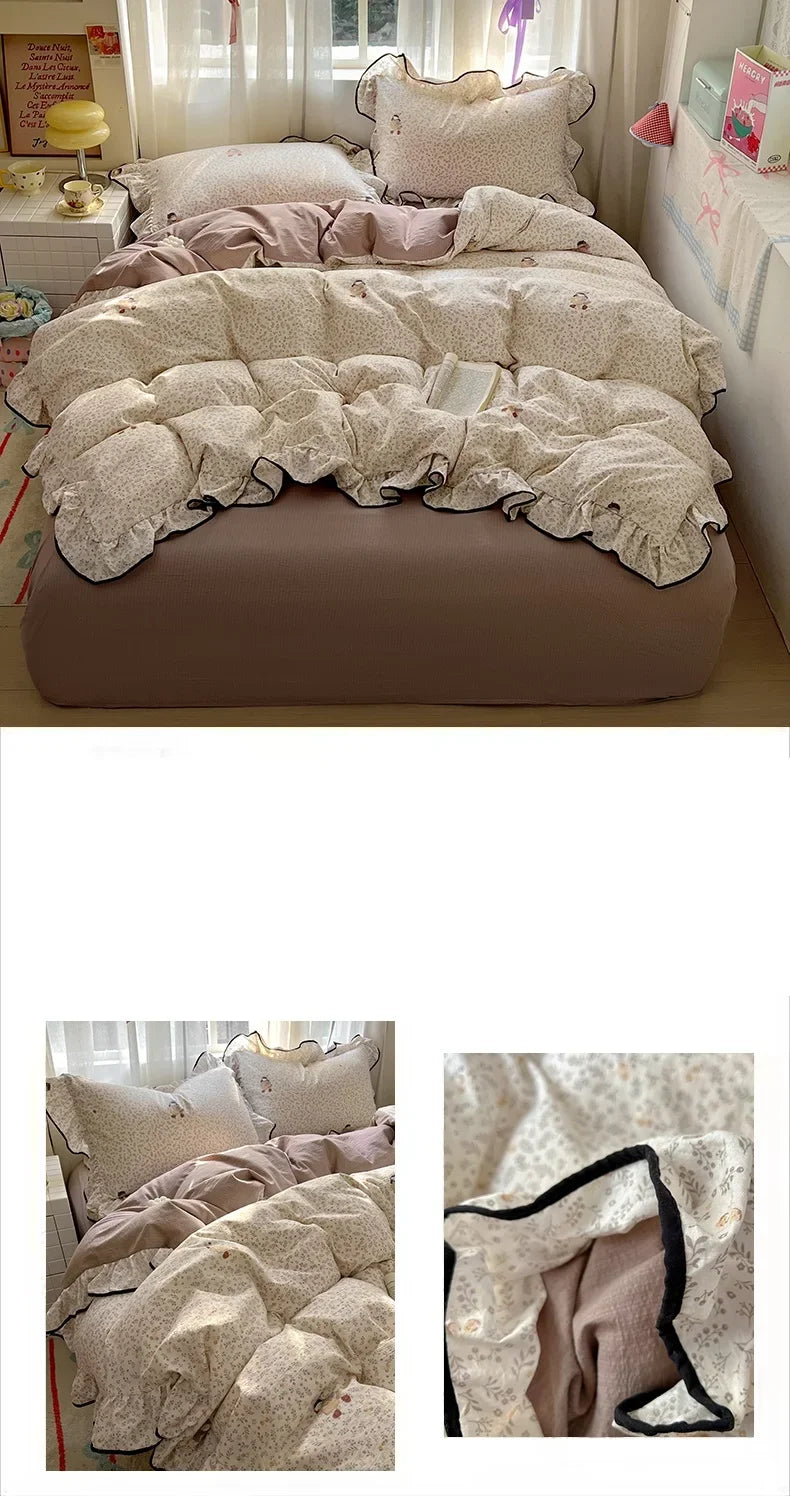 flower patterned ruffley duvet set
