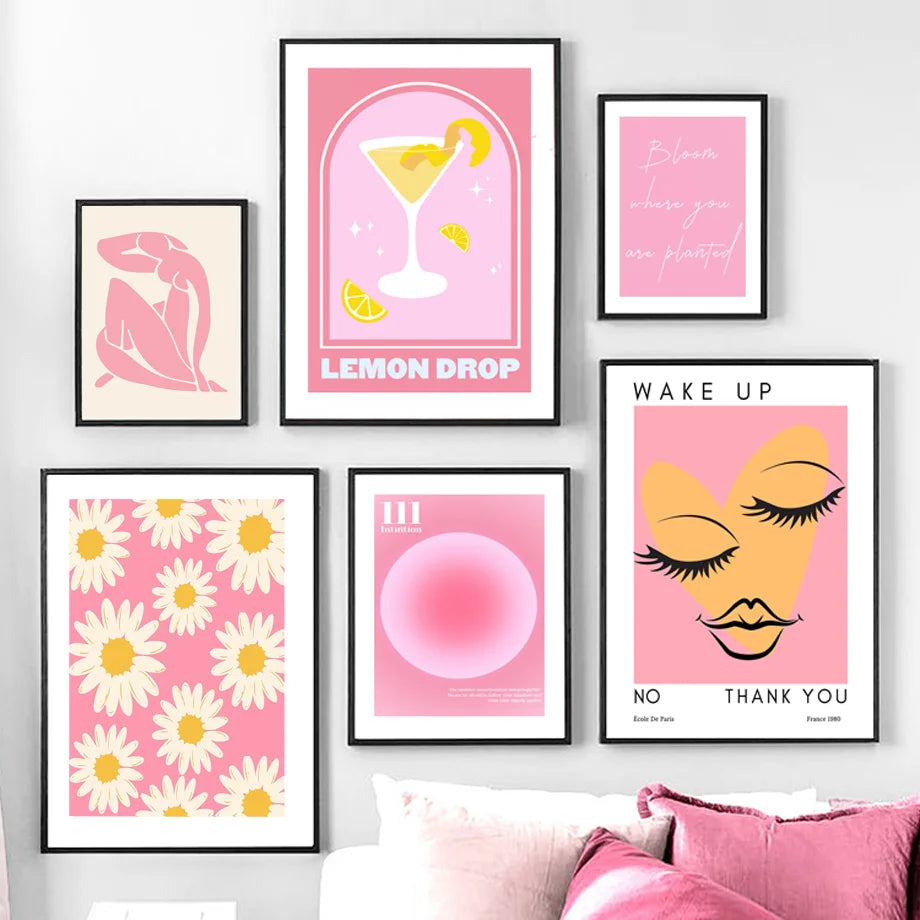 pink graphic print posters