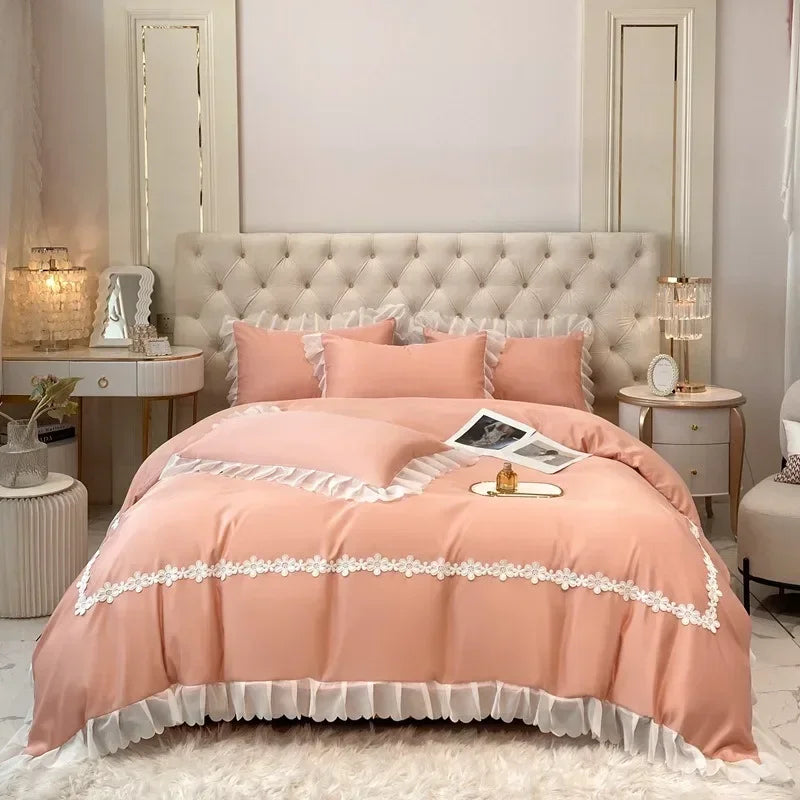 french lace chiffon linen duvet set