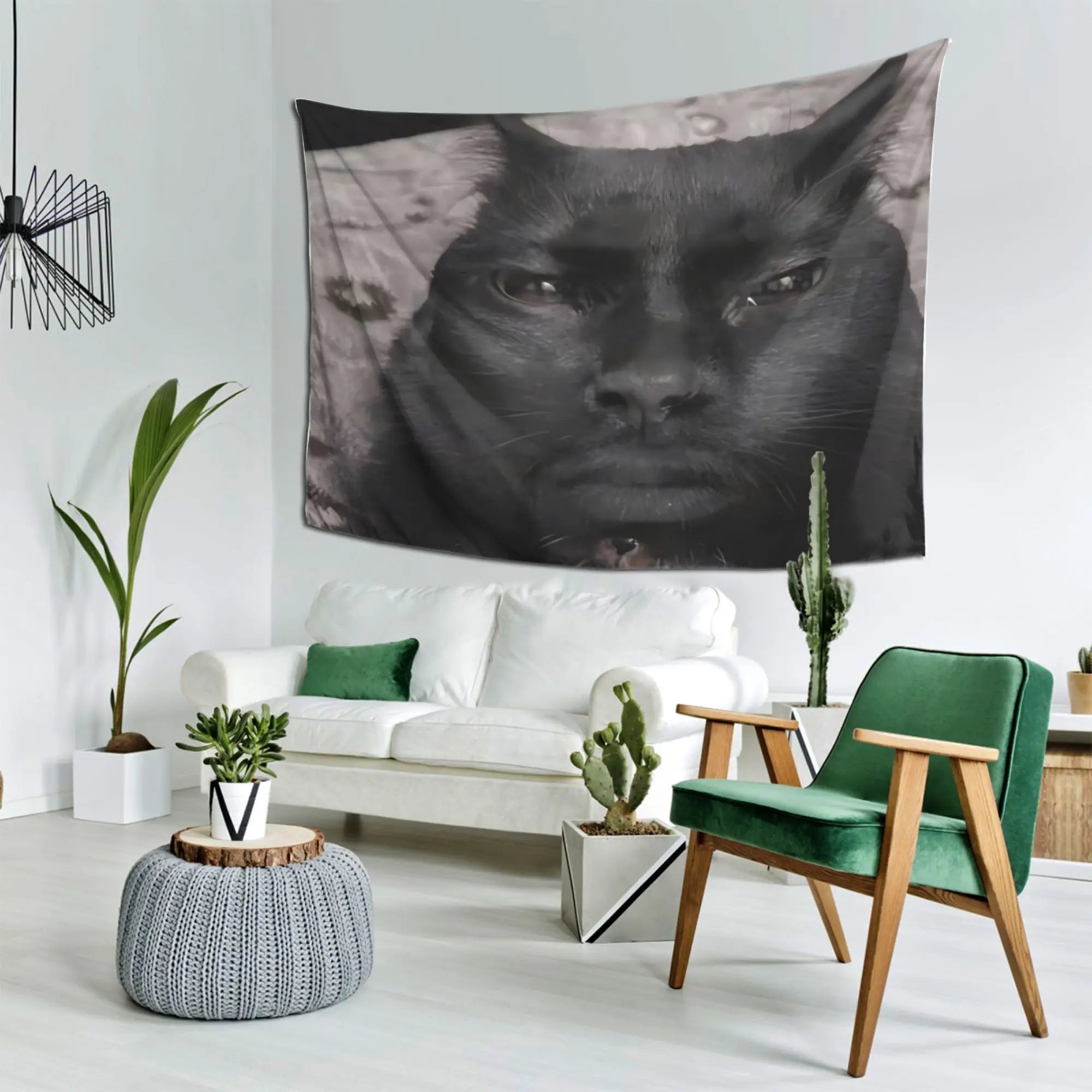 cat face man tapestry