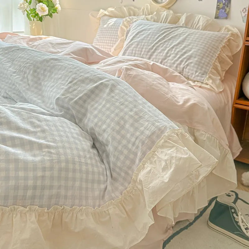 gingham princess ruffles duvet sets
