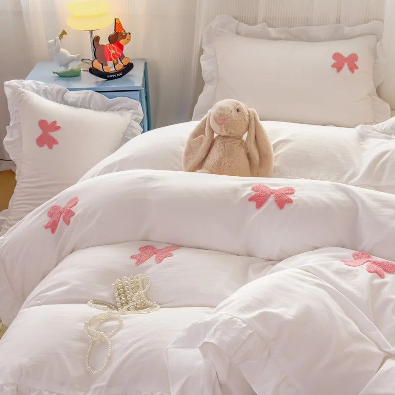 pink white bow + ruffles