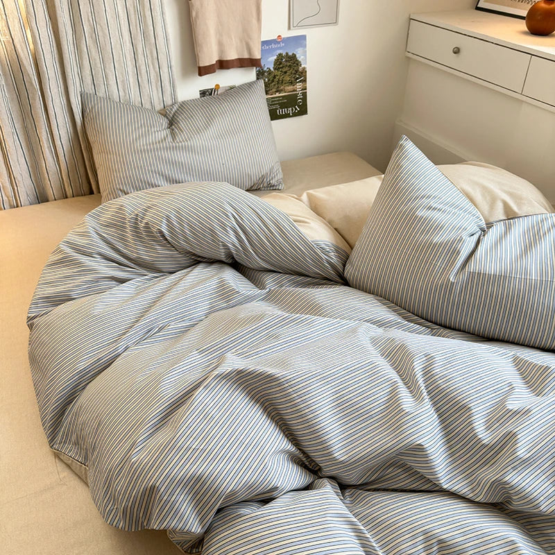 cotton stripe 3p duvet set