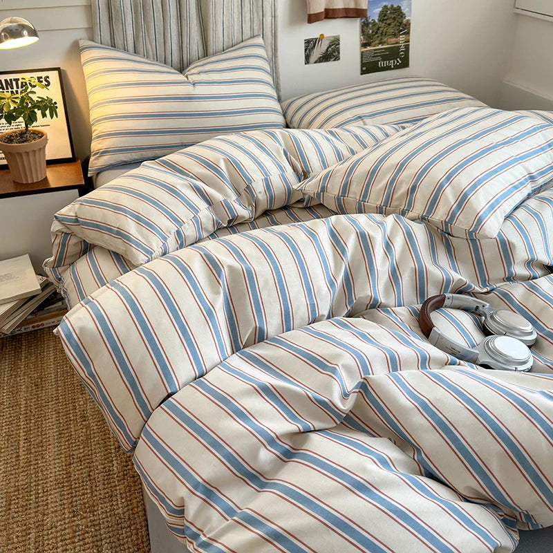 cotton stripe 3p duvet set