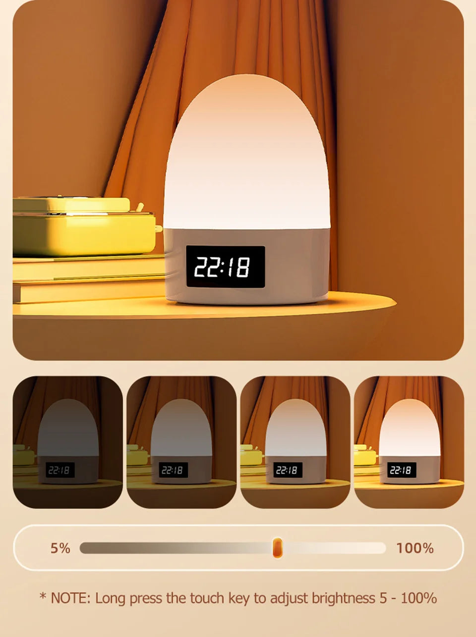 rechargeable wireless bedside lamp with time