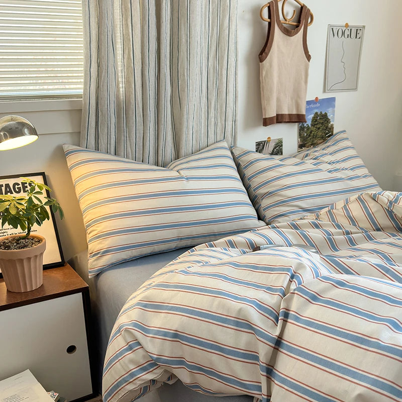 cotton stripe 3p duvet set