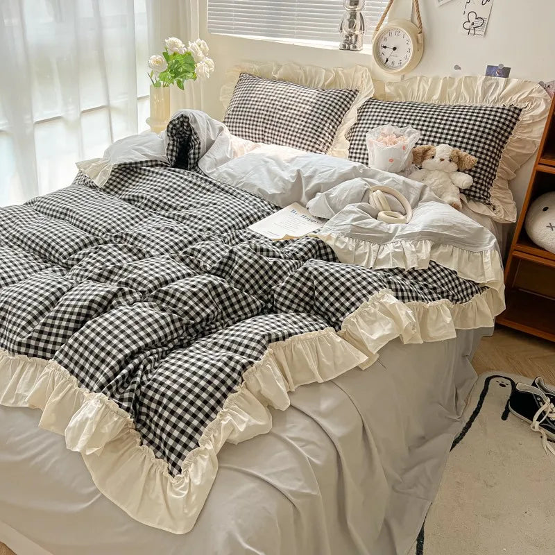 gingham princess ruffles duvet sets