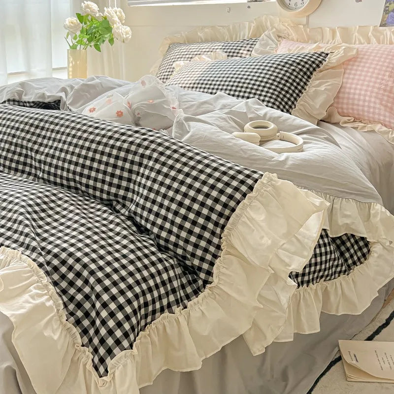 gingham princess ruffles duvet sets