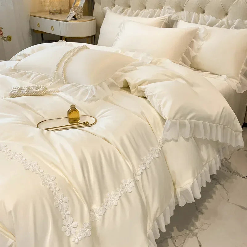 french lace chiffon linen duvet set