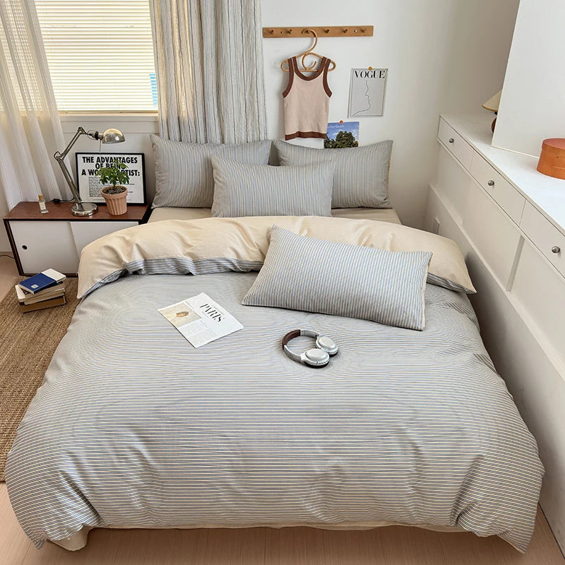 cotton stripe 3p duvet set