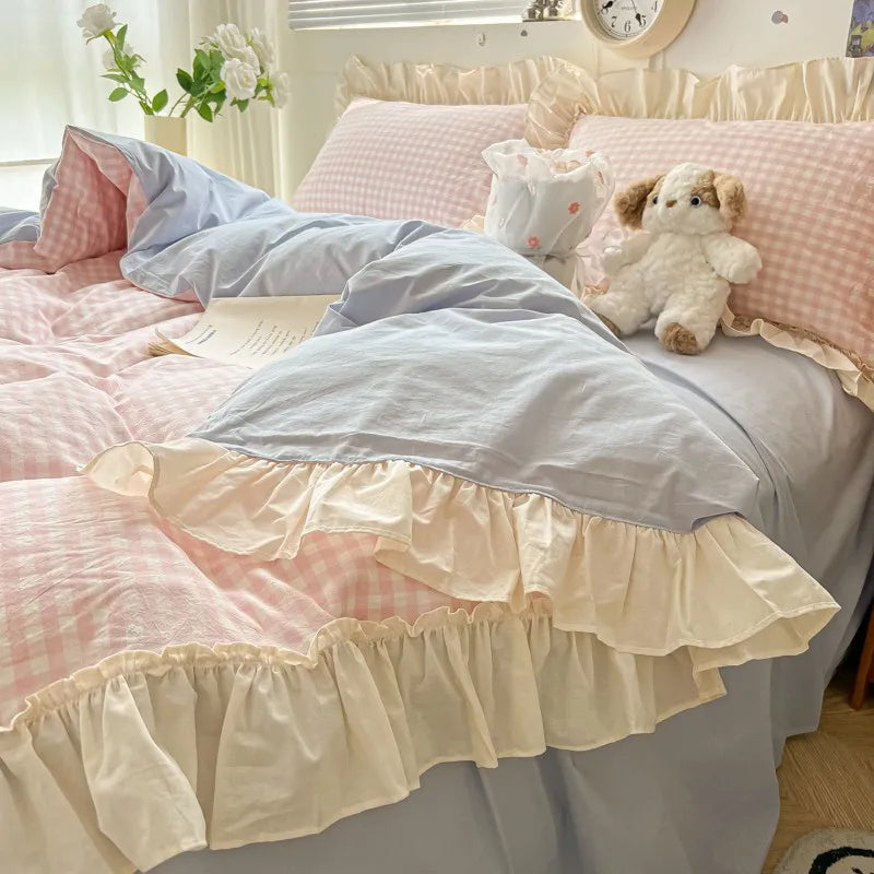 gingham princess ruffles duvet sets