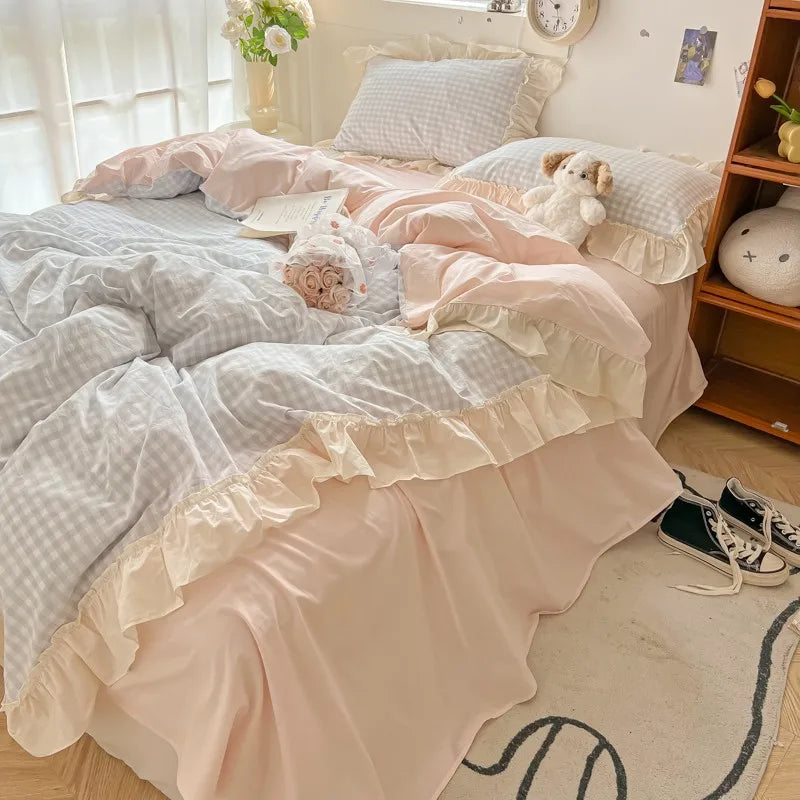 gingham princess ruffles duvet sets