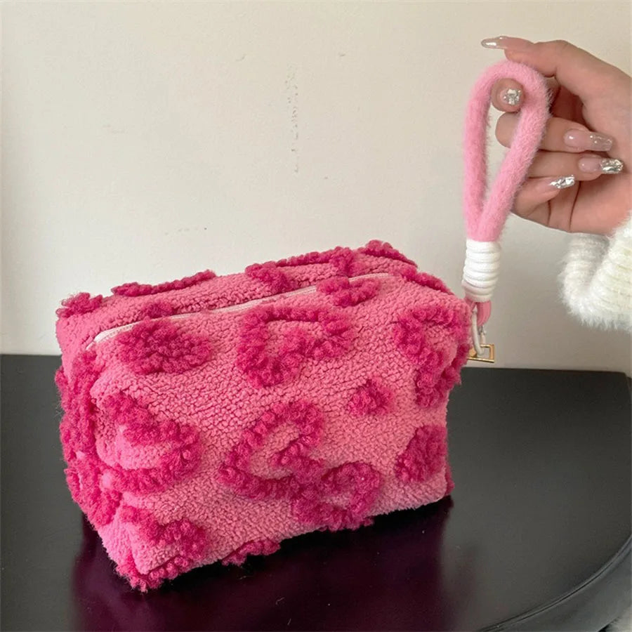 plushy heart makeup bag