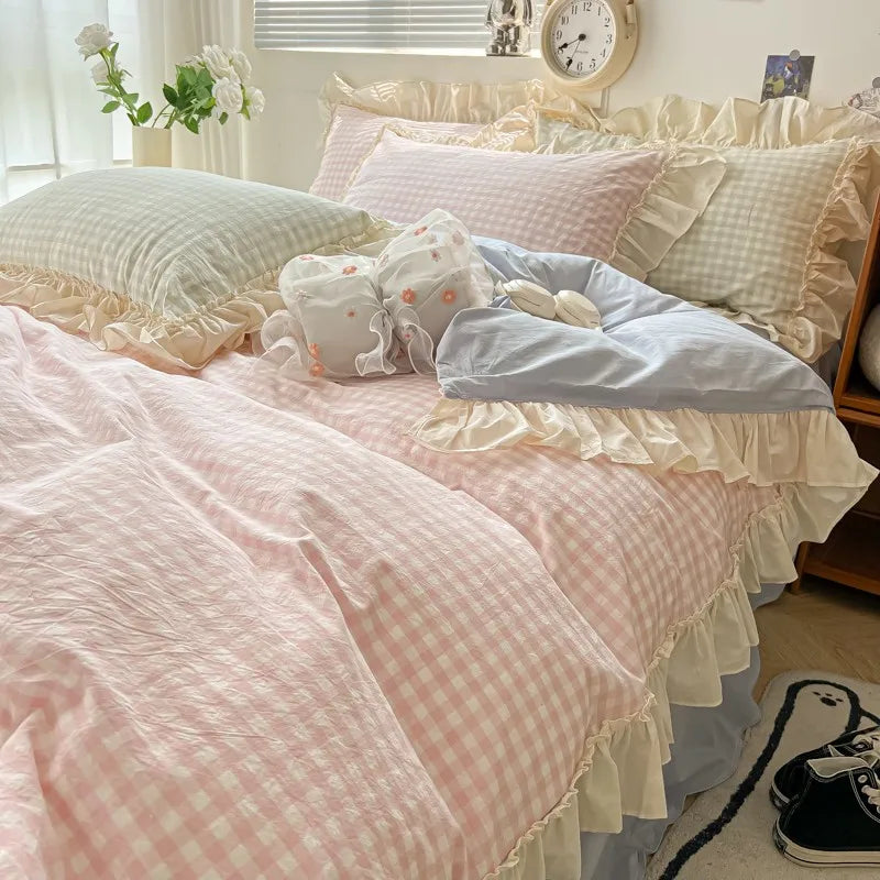 gingham princess ruffles duvet sets