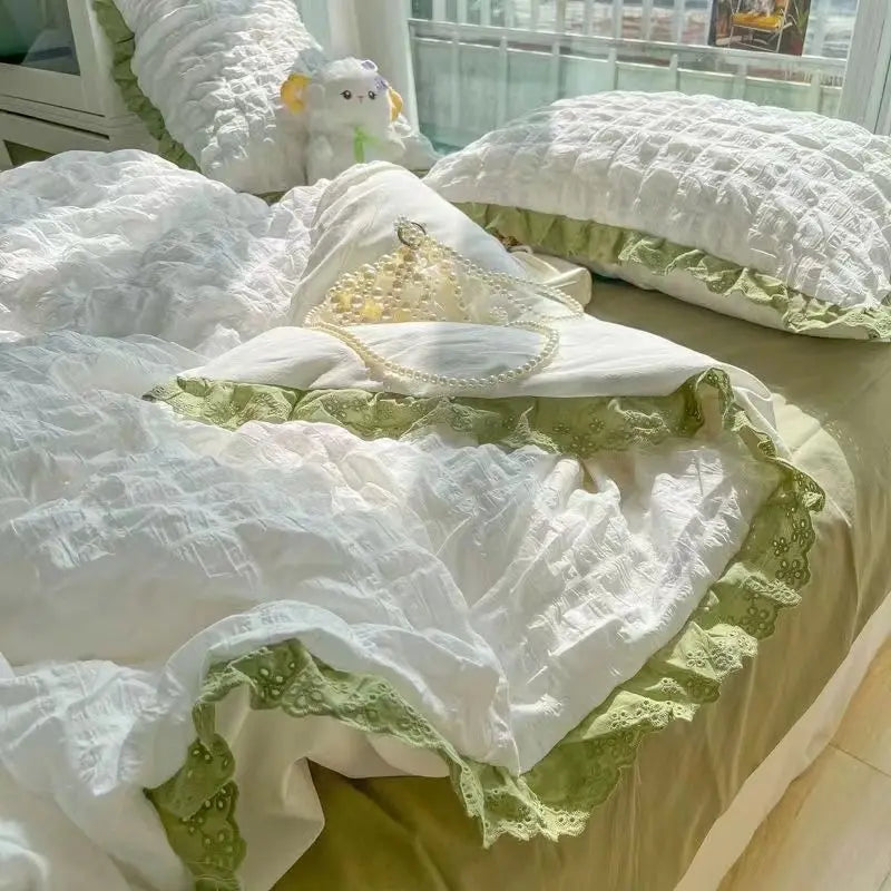 ruched ruffles cotton duvet set