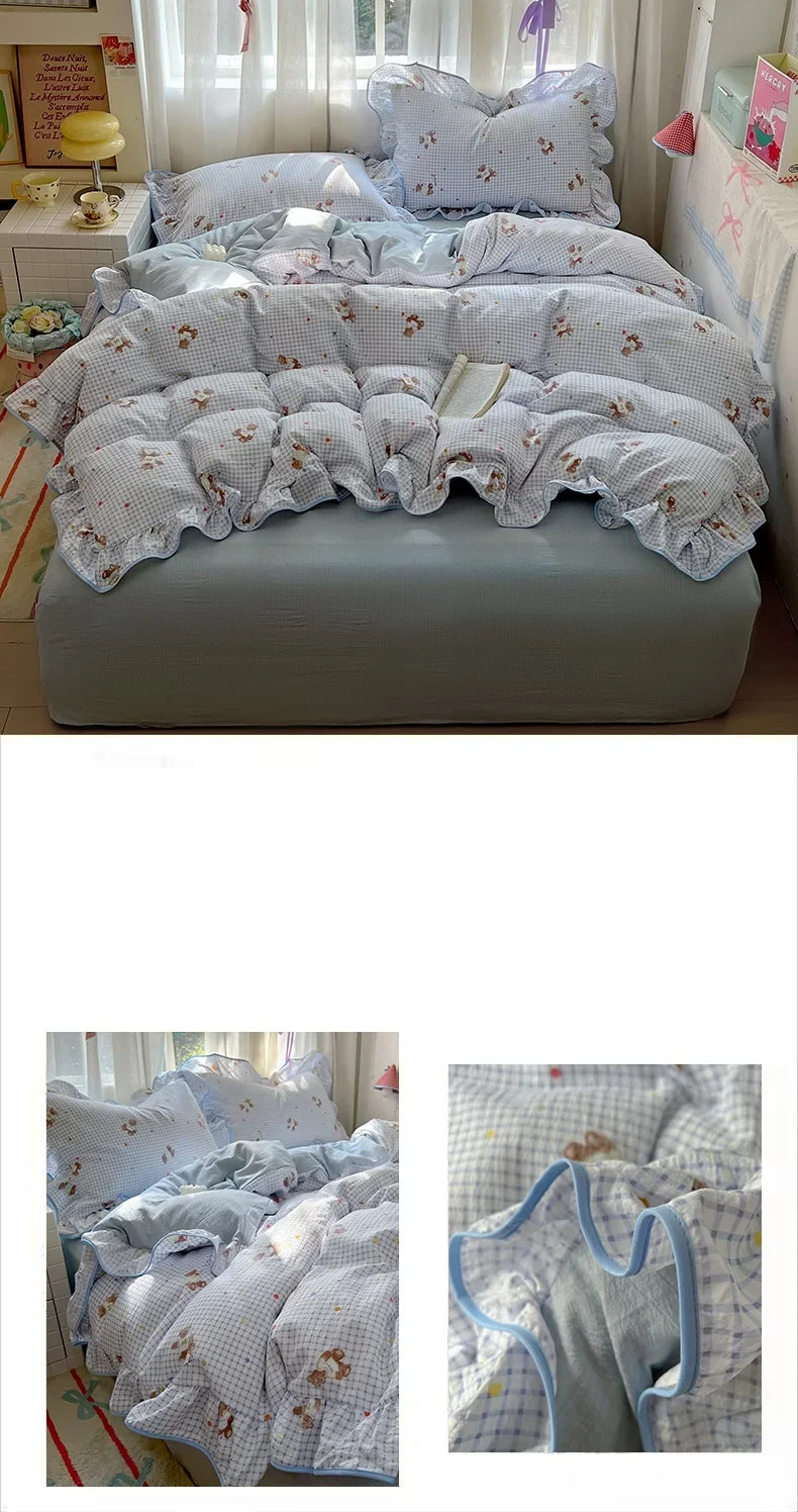 flower patterned ruffley duvet set