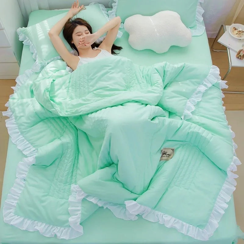 pink - green summer quilt duvet set