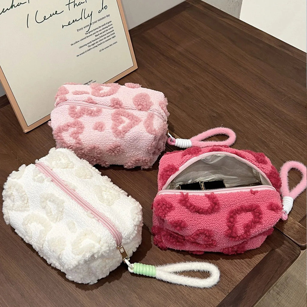 plushy heart makeup bag