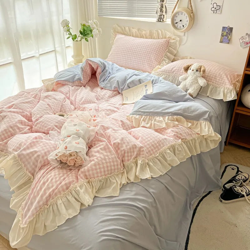gingham princess ruffles duvet sets