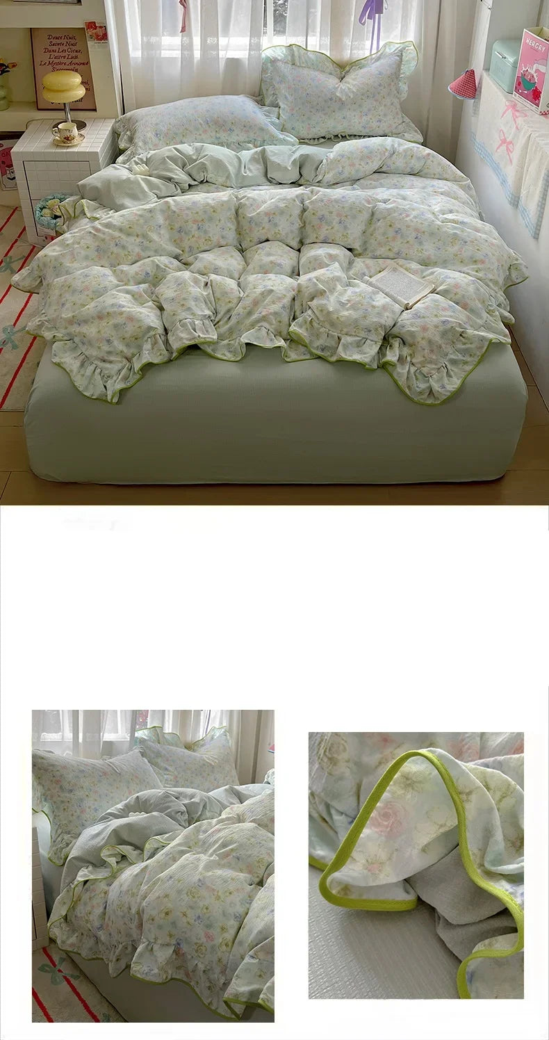 flower patterned ruffley duvet set