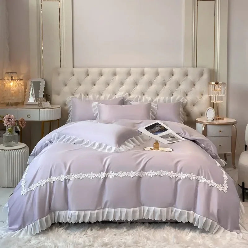 french lace chiffon linen duvet set