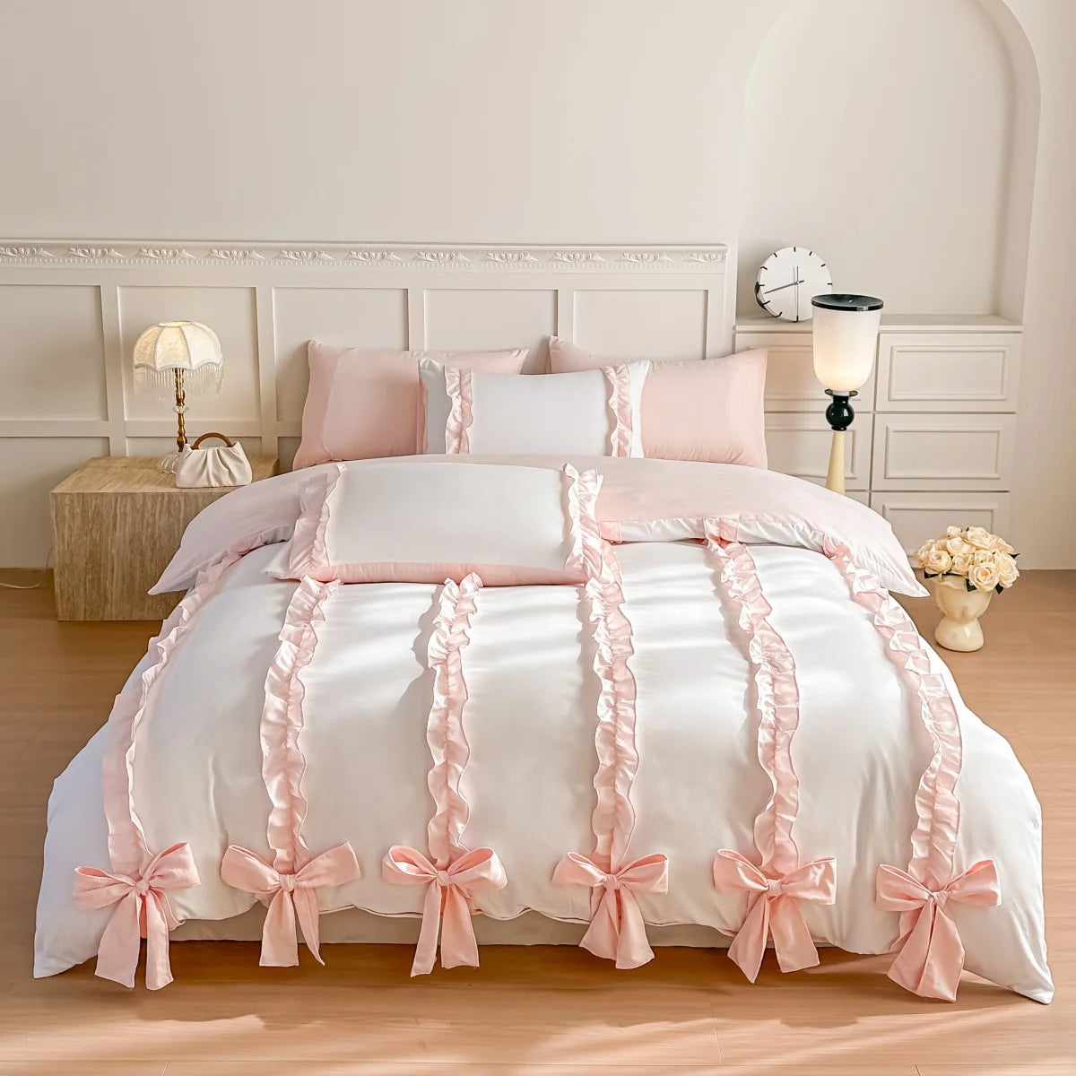 pink blue bowknot duvet set