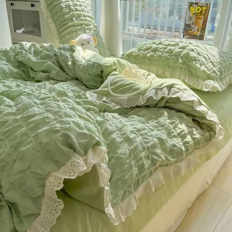 ruched ruffles cotton duvet set