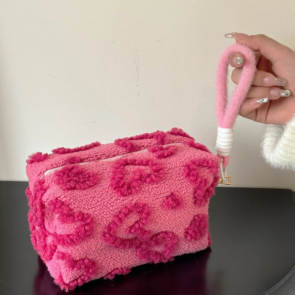 plushy heart makeup bag