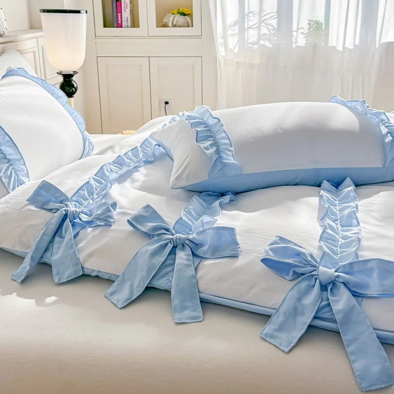 pink blue bowknot duvet set