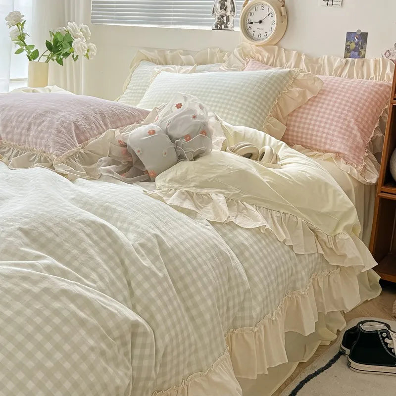 gingham princess ruffles duvet sets