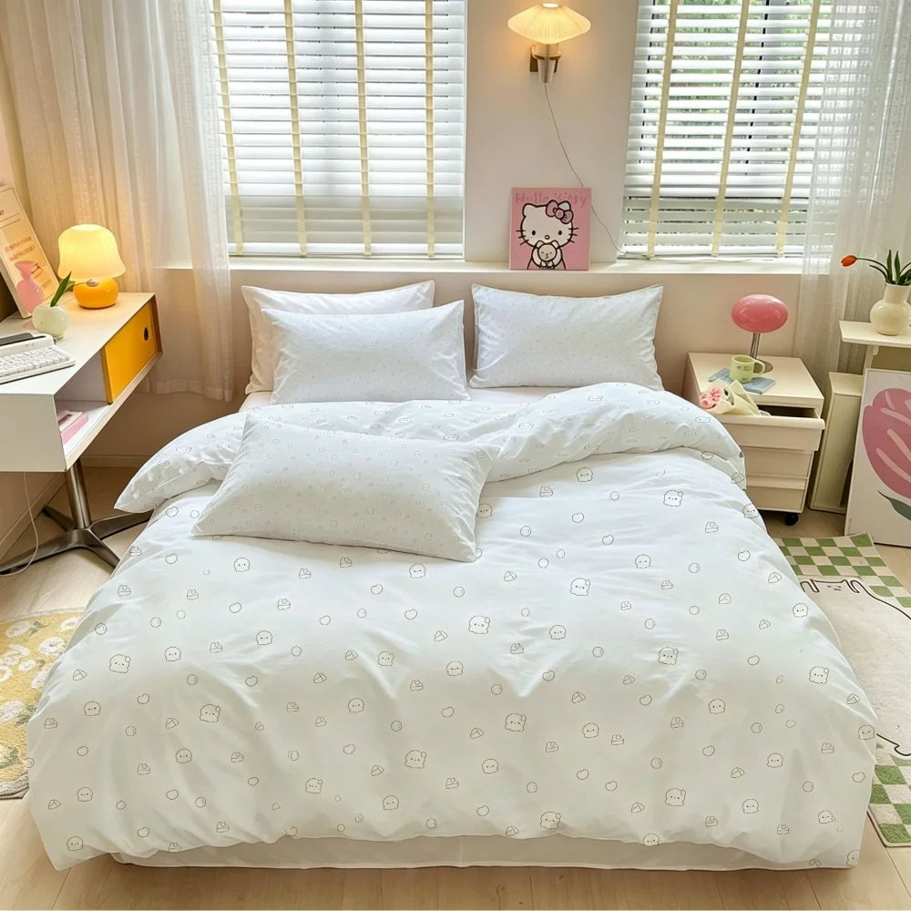 cat kawaii polka dot duvet bedding
