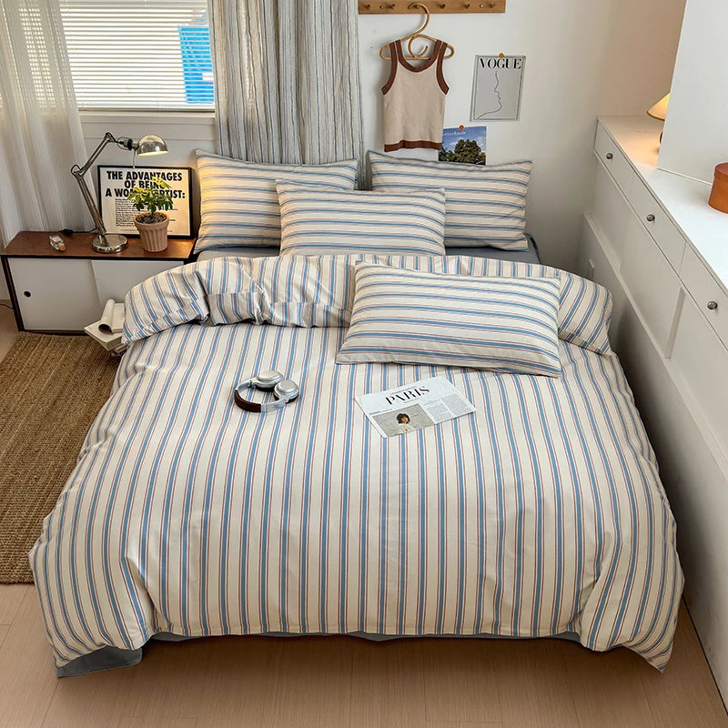 cotton stripe 3p duvet set