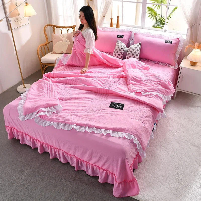 pink - green summer quilt duvet set