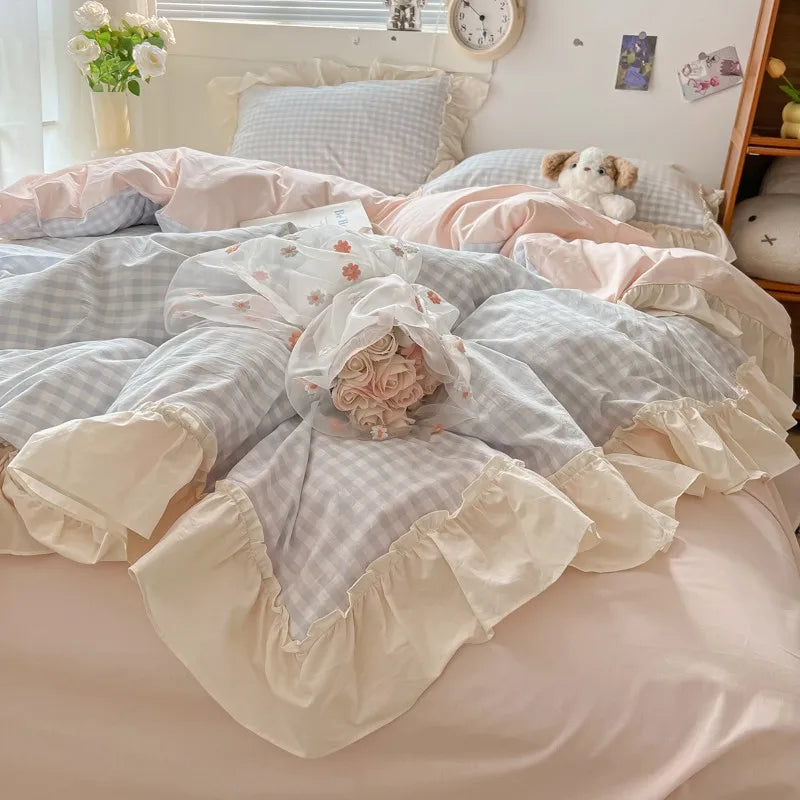 gingham princess ruffles duvet sets