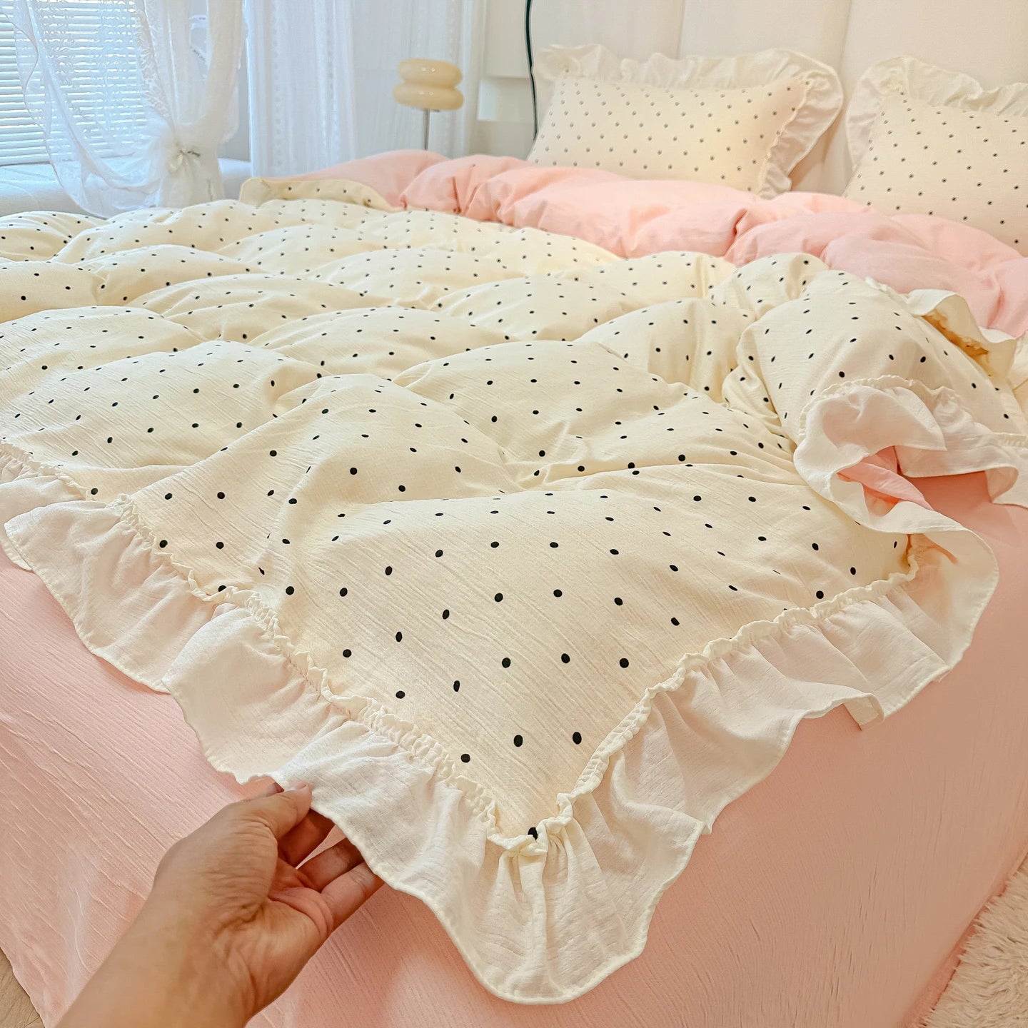 polka dot ruffle duvet set