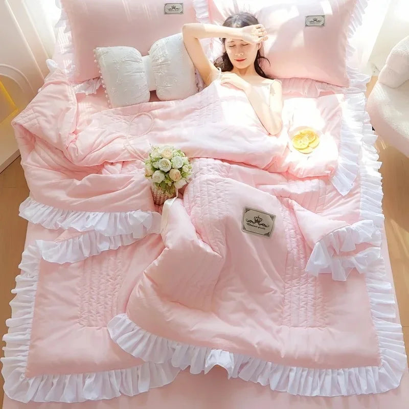 pink - green summer quilt duvet set
