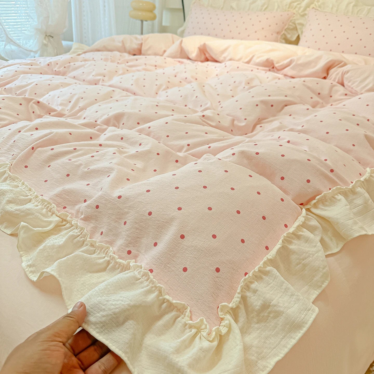 polka dot ruffle duvet set