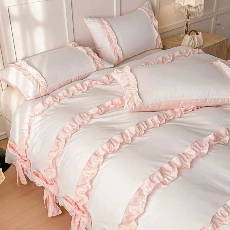 pink blue bowknot duvet set