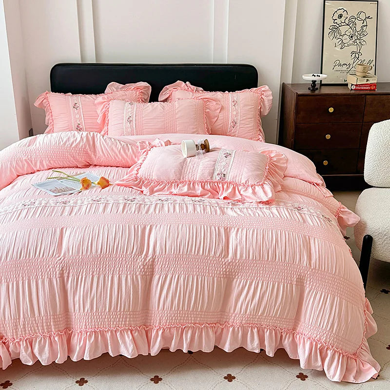 ruffled, ruched, and flowers duvert set