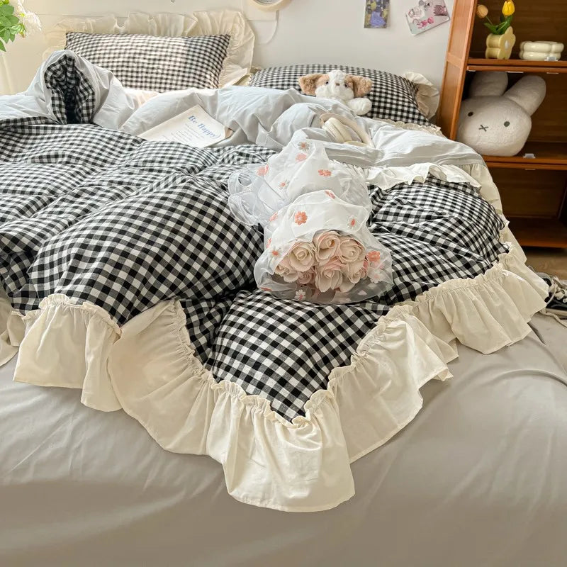 gingham princess ruffles duvet sets