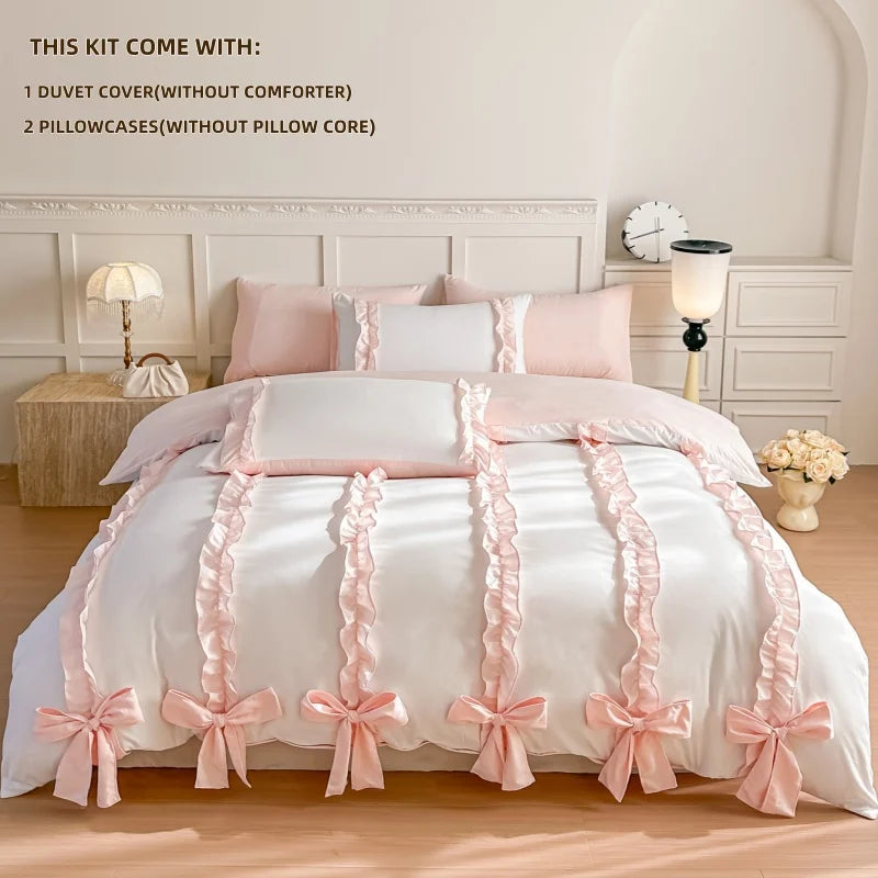 pink blue bowknot duvet set