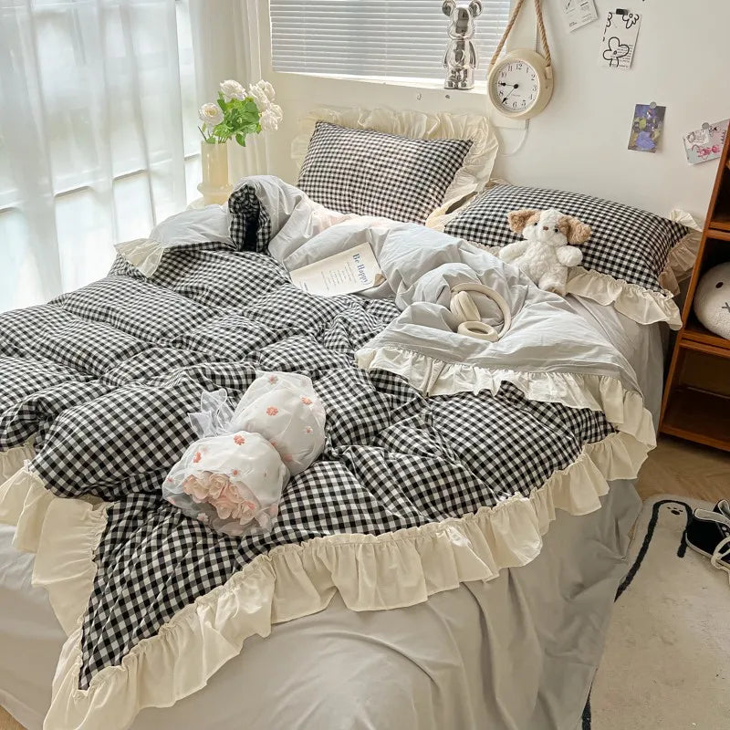 gingham princess ruffles duvet sets