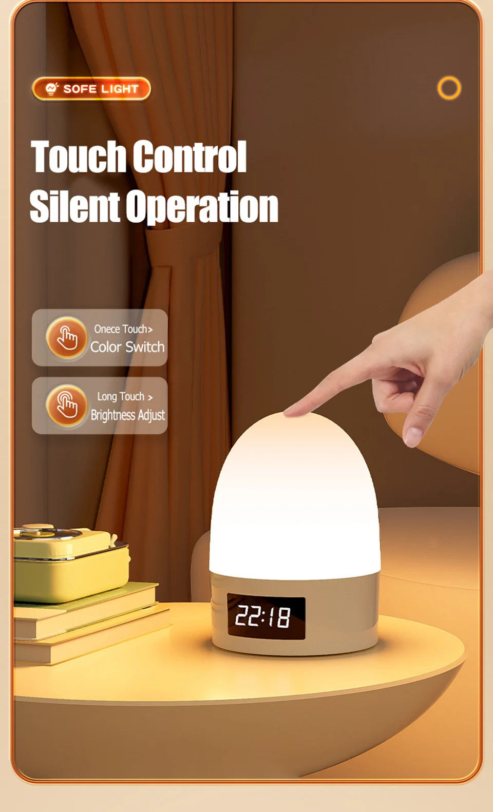 rechargeable wireless bedside lamp with time