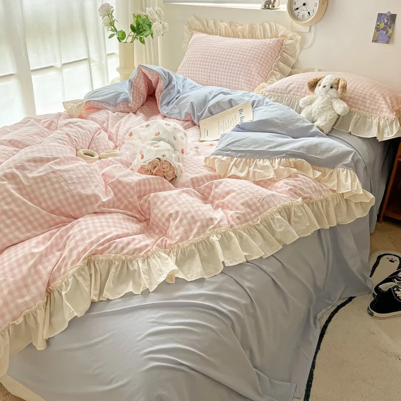 gingham princess ruffles duvet sets