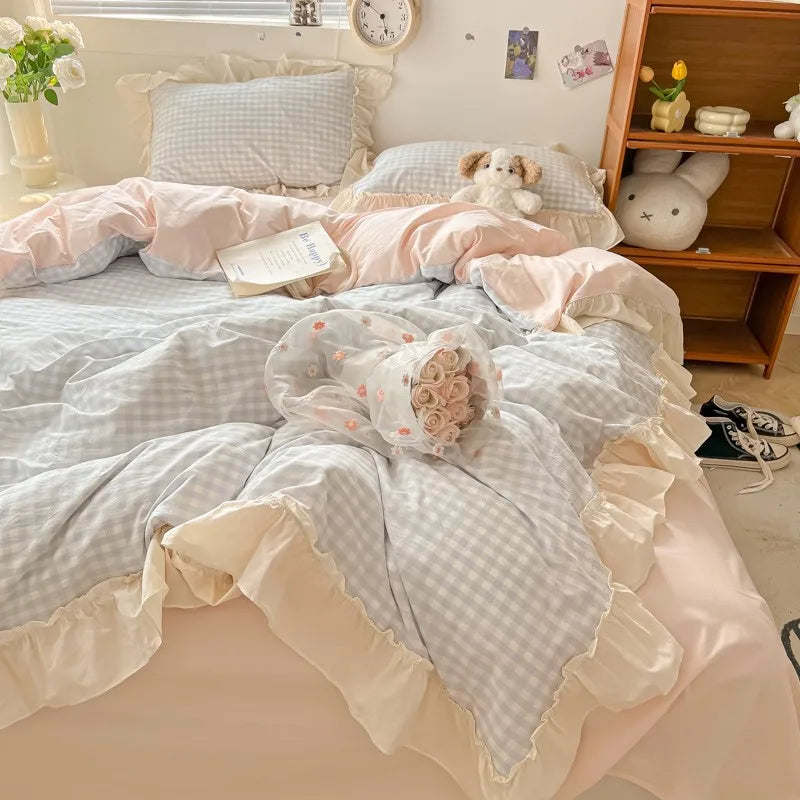 gingham princess ruffles duvet sets