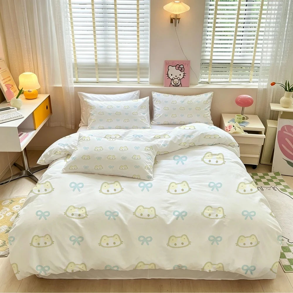cat kawaii polka dot duvet bedding