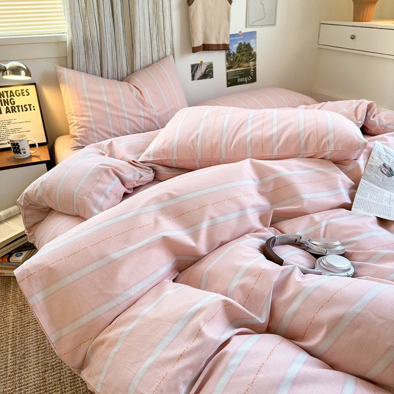 cotton stripe 3p duvet set